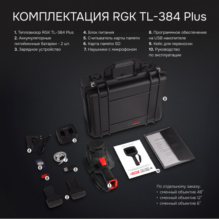 Тепловизор RGK TL-384 Plus в комплекте с телеобъективом 6°