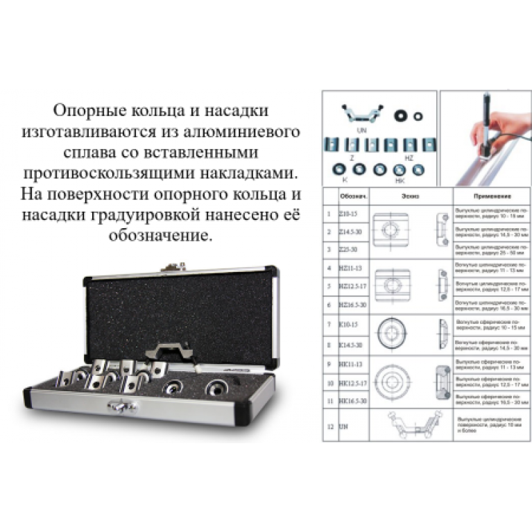 Комплект опорных колец и насадок к динамическим твердомерам для измерения твёрдости на изогнутых поверхностях